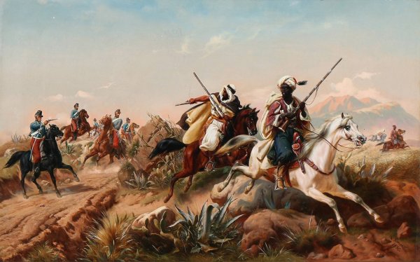 Main Product Photo of Nordafrikansk scene med arabiske ryttere  Painting by Niels Simonsen
