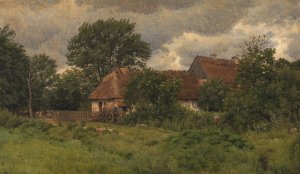 Gamle udbygninger ved en herregard by Niels Skovgaard Oil Painting
