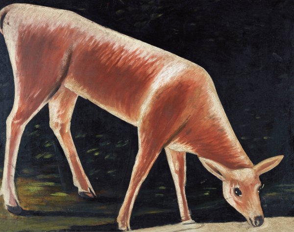 Roe deer drinking from a stream by Niko Pirosmani - Hand-Painted Oil Painting Reproduction