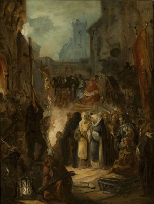Inquisition scene by Nikolai Alekseevich Lomtev Oil Painting