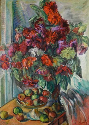 Nature Morte aux Fleurs et Pommes by Nikolai Alexandrovich Tarkhov Oil Painting