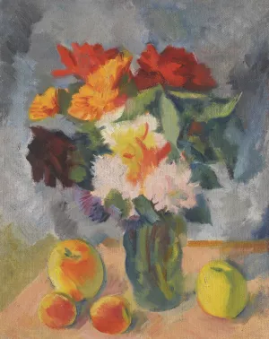 Flowers And Apples by Nikolai Andreevich Tyrsa Oil Painting