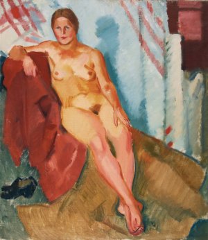Model On A Red Textile by Nikolai Andreevich Tyrsa Oil Painting