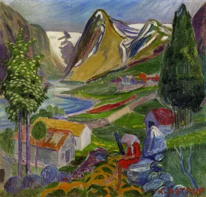 Kari paa Sunde Oil painting by Nikolai Astrup