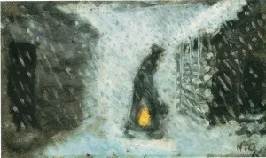 Old Woman with Lantern painting by Nikolai Astrup