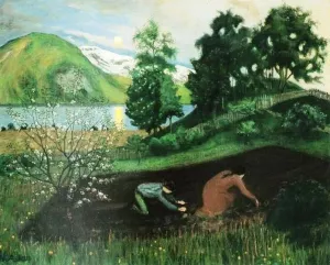 Spring Night in the Pasture by Nikolai Astrup - Oil Painting Reproduction