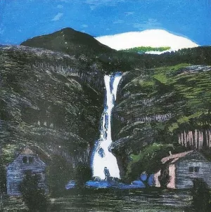 Waterfall and Glacier by Nikolai Astrup - Oil Painting Reproduction