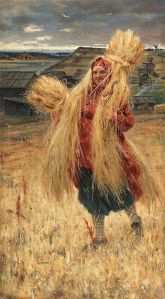 After the Hay Harvest  by Nikolai Avenirovich Shabunin - Hand-Painted Oil Painting Reproduction