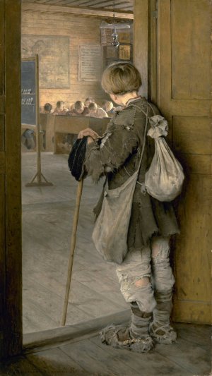 At the School Door by Nikolai Bogdanov-Belsky Oil Painting