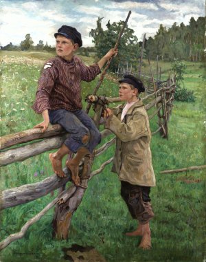 Country boys by Nikolai Bogdanov-Belsky Oil Painting