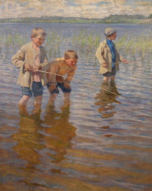 Mid-Day Fishing by Nikolai Bogdanov-Belsky Oil Painting
