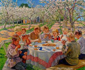 Tea In The Apple Orchard by Nikolai Bogdanov-Belsky Oil Painting