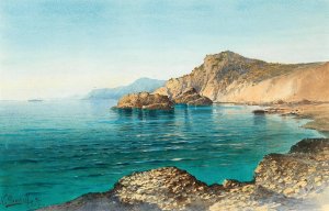 A view of the coast of Portofino by Nikolai Dimitrievich Prokofieff Oil Painting