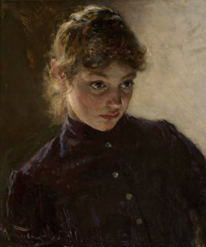 Portrait of a young girl by Nikolai Dmitrievich Kuznetsov Oil Painting