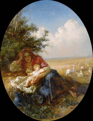 Mother and child in the wheat field by Nikolai Efimovich Rachkov Oil Painting