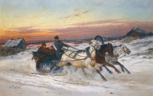 Troika At Sunset by Nikolai Egorovich Sverchkov Oil Painting