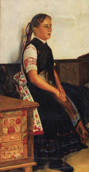 Portrait of a Young Woman in Traditional Dress by Nikolai Vasilievich Haritonoff Oil Painting