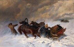 Into The Blizzard by Nikolai Yegorovich Sverchkov Oil Painting