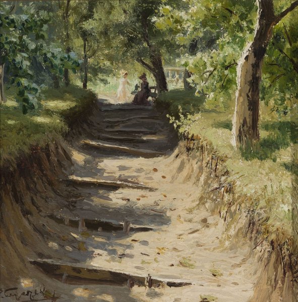 Alley in the garden  by Nikolay Sergeyev - Hand-Painted Oil Painting Reproduction