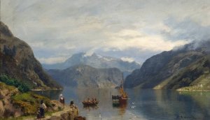 Fjordlandskap by Nils Bjornsen Moller Oil Painting