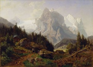 Tourists in the Mountains by Nils Bjornsen Moller Oil Painting