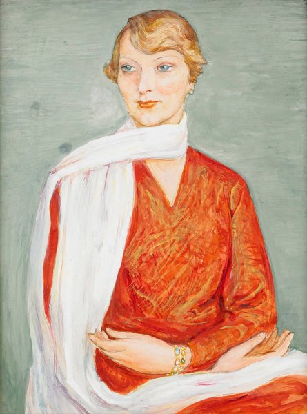 Damen med den vita sjalen  by Nils Dardel - Hand-Painted Oil Painting Reproduction