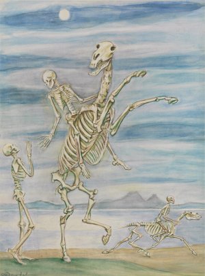 Skeleton on Horseback by Nils Dardel Oil Painting