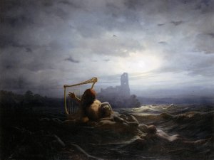 The Water-Sprite and agir's Daughters by Nils Jakob Olsson Blommer Oil Painting
