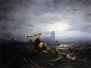 The Water-Sprite and agir's Daughters by Nils Jakob Olsson Blommer Oil Painting