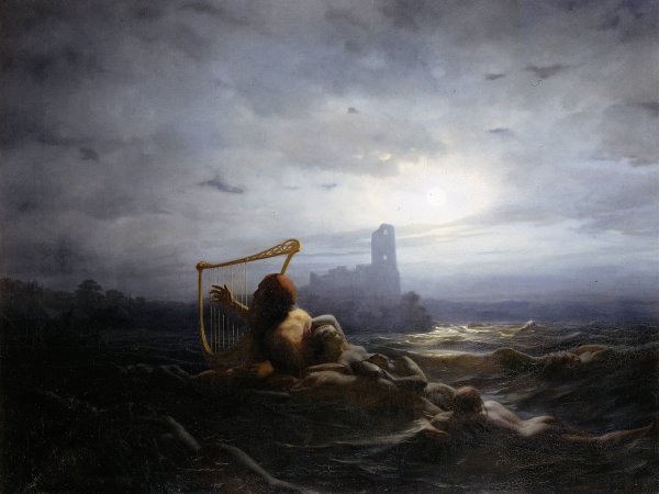 The Water-Sprite and agir's Daughters  by Nils Jakob Olsson Blommer - Hand-Painted Oil Painting Reproduction