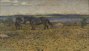 Horses at the Beach by Nils Kreuger Oil Painting