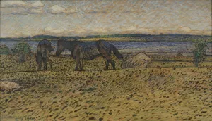 Horses at the Beach by Nils Kreuger Oil Painting