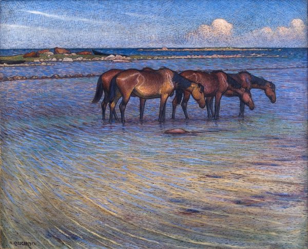 Main Product Photo of Horses Cooling Themselves in Water  Painting by Nils Kreuger