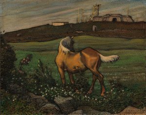 Yellow Horse by Nils Kreuger Oil Painting
