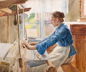 Elisabeth Pettersson, Weaver Oil painting by Nils Larsson