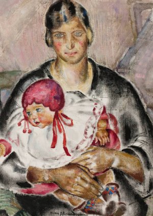 Mother With A Child by Nina Aleksandrowicz Oil Painting