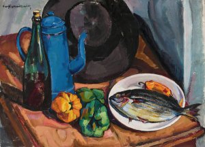 Still life with fish by Nina Aleksandrowicz Oil Painting
