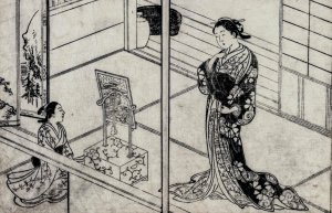 Woman and Child Beside a Mirror Stand by Nishikawa Sukenobu Oil Painting