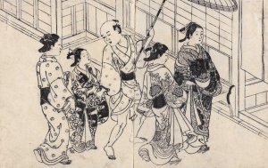 Woman Walking with Attendants by Nishikawa Sukenobu Oil Painting