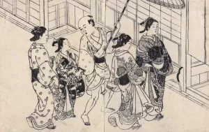 Woman Walking with Attendants by Nishikawa Sukenobu Oil Painting