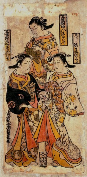 Three Beauties of the Period by Nishimura Shigenaga Oil Painting