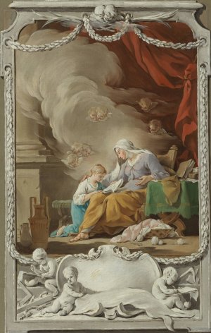 St. Anne Revealing to the Virgin the Prophecy of Isaiah by Noel Halle Oil Painting