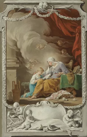 St. Anne Revealing to the Virgin the Prophecy of Isaiah by Noel Halle Oil Painting