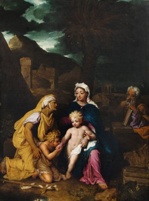 The Holy Family With Saint Elisabeth And The Infant John The Baptist by Noel Nicolas Coypel Oil Painting