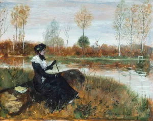 Elegant Company On The Riverbank by Norbert Goeneutte Oil Painting