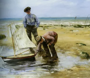 Enfants Jouant Sur La Plage by Norbert Goeneutte Oil Painting
