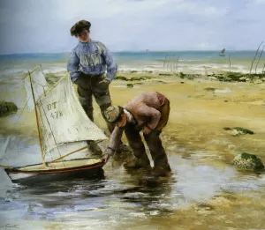 Enfants Jouant Sur La Plage by Norbert Goeneutte - Oil Painting Reproduction