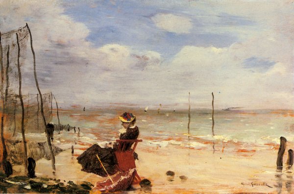 Main Product Photo of Femme sur la Plage Painting by Norbert Goeneutte
