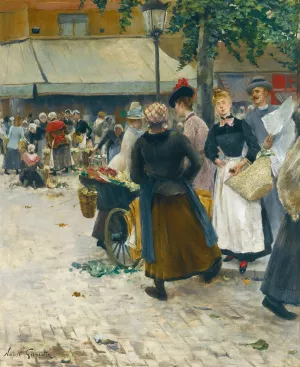 Le Marche Des Halles, Paris by Norbert Goeneutte Oil Painting