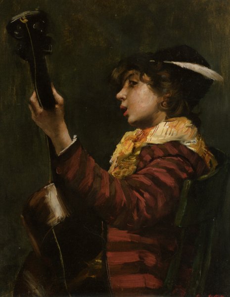 Main Product Photo of The Guitarist Painting by Norbert Goeneutte
